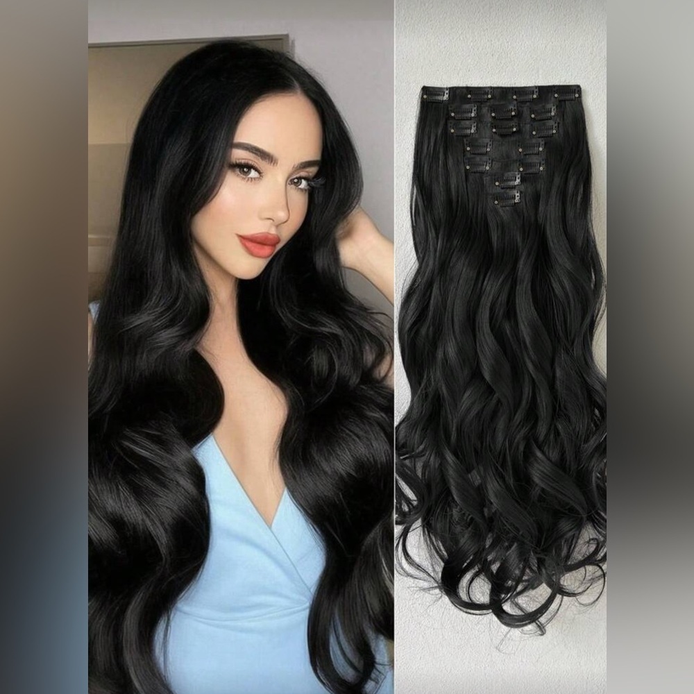 18 In Curly hair Clip in Black hair Extensions